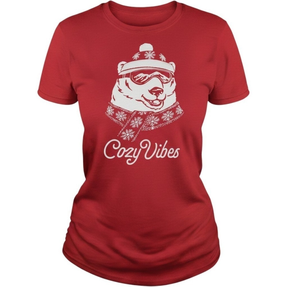 Christmas Holiday Fun Tee ,Cozy Vibes Polar Bear Graphic Large NEW